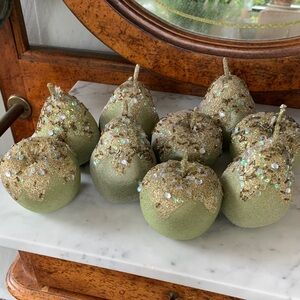 Decorative Thanksgiving Christmas Holiday Bead Encrusted Green Apples and Pears